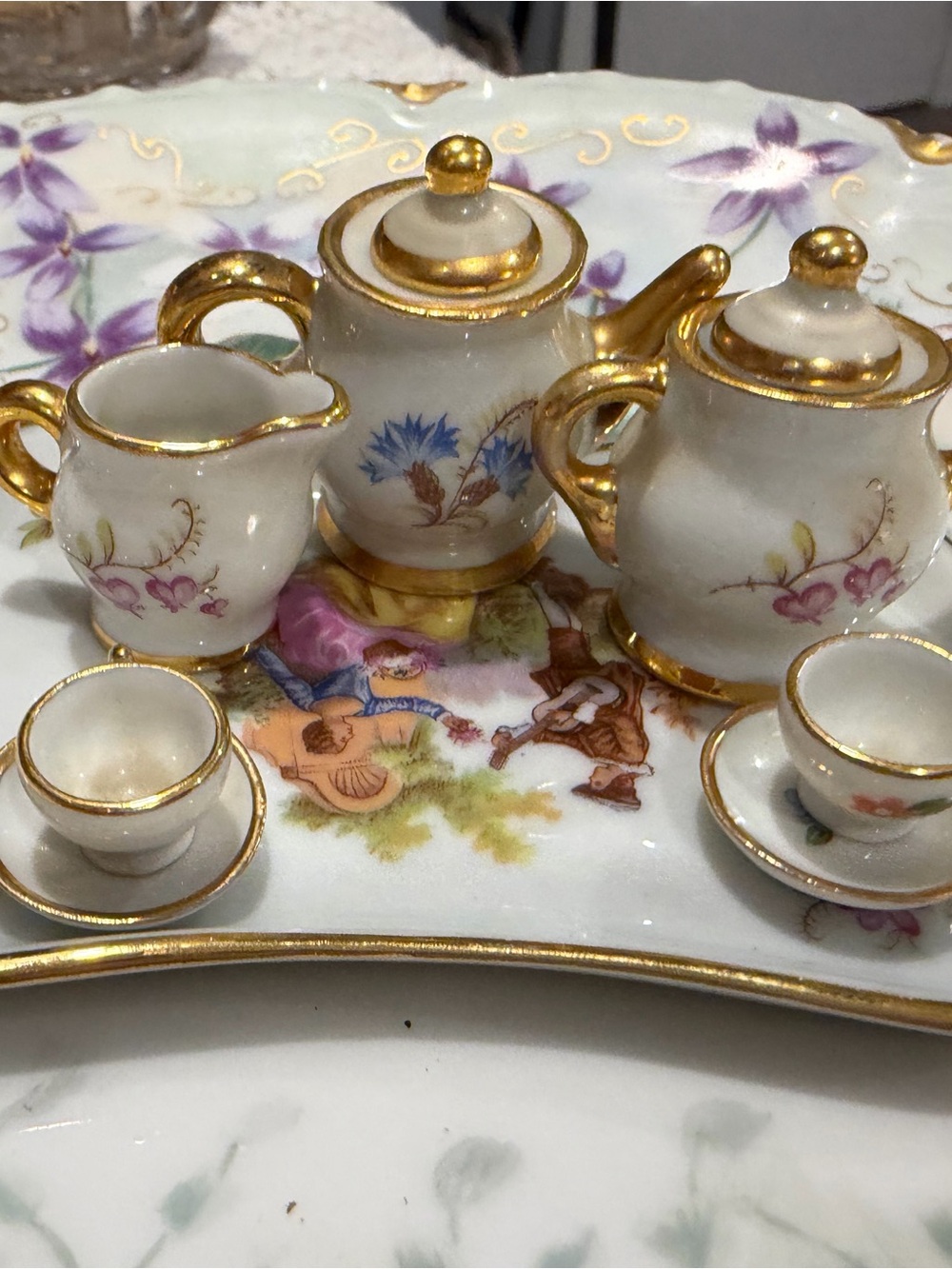 Miniature Limoge France Porcelain Tea Set with Gold Trim